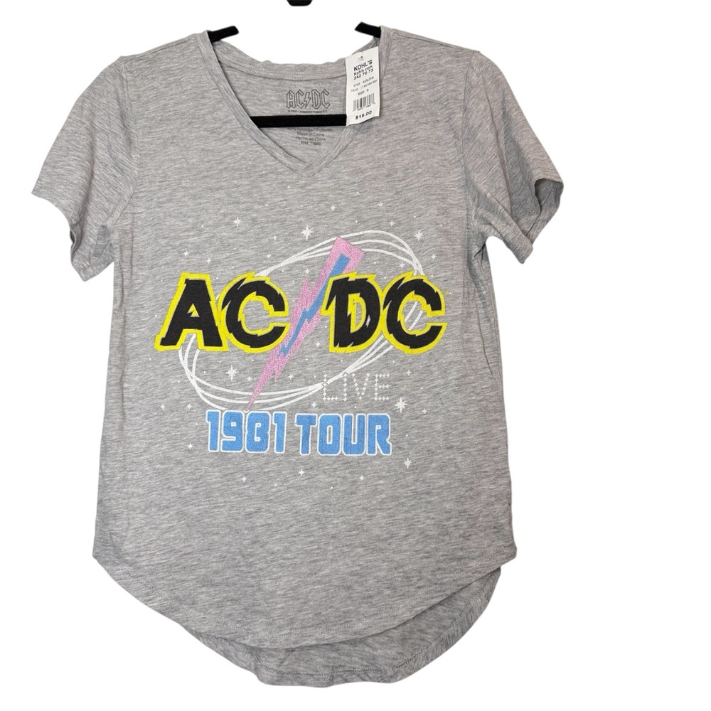 NWT AC/DC Grey Casual VNeck Woman’s Tshirt Size Small Cotton/Polyester Blend Top